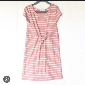 The Children’s Place Mauve and White Faux Tie Striped Tee shirt Dress size 14
